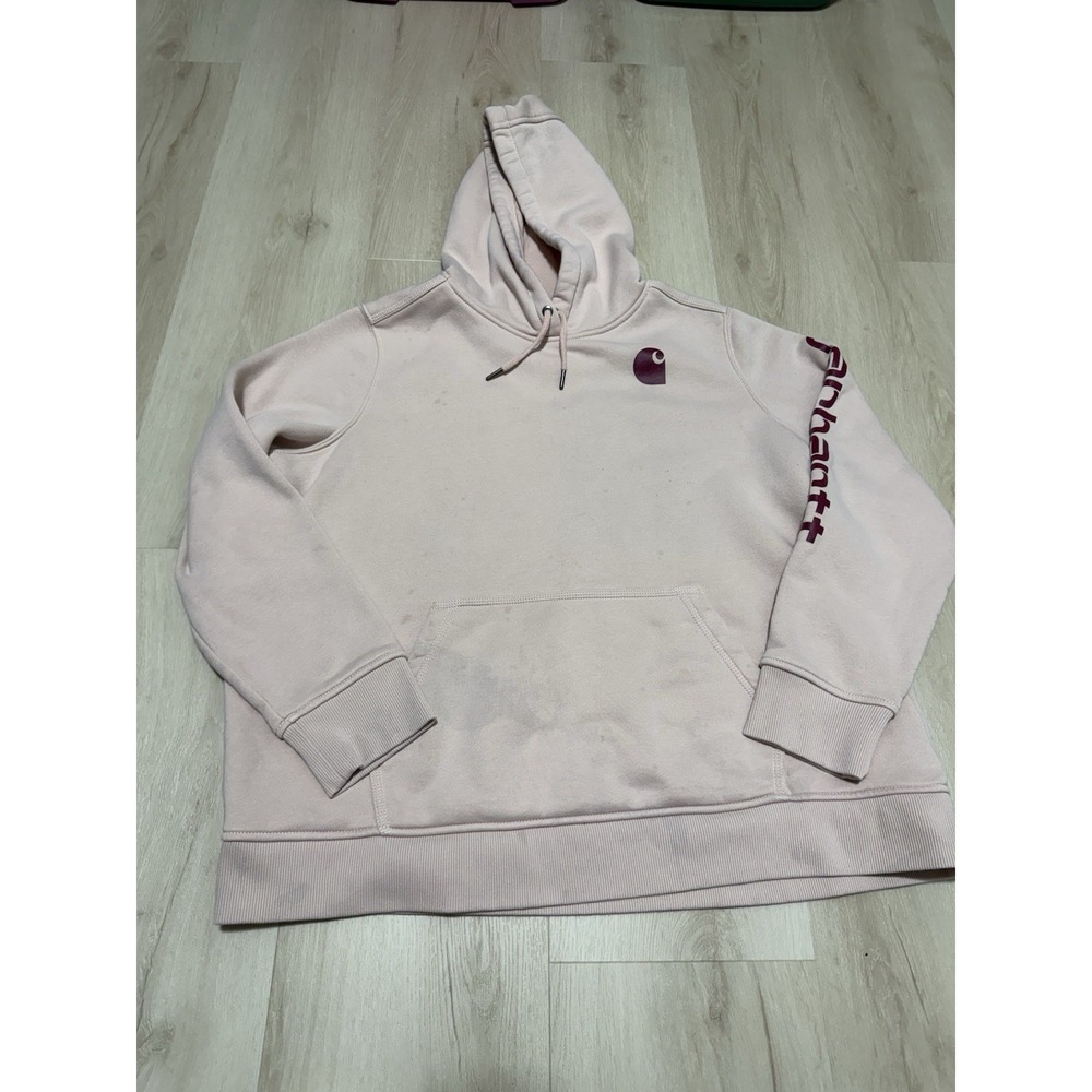 Carhartt Relaxed Fit Hoodie Sweatshirt Pullover Sleeve Logo Women's 2X Pink